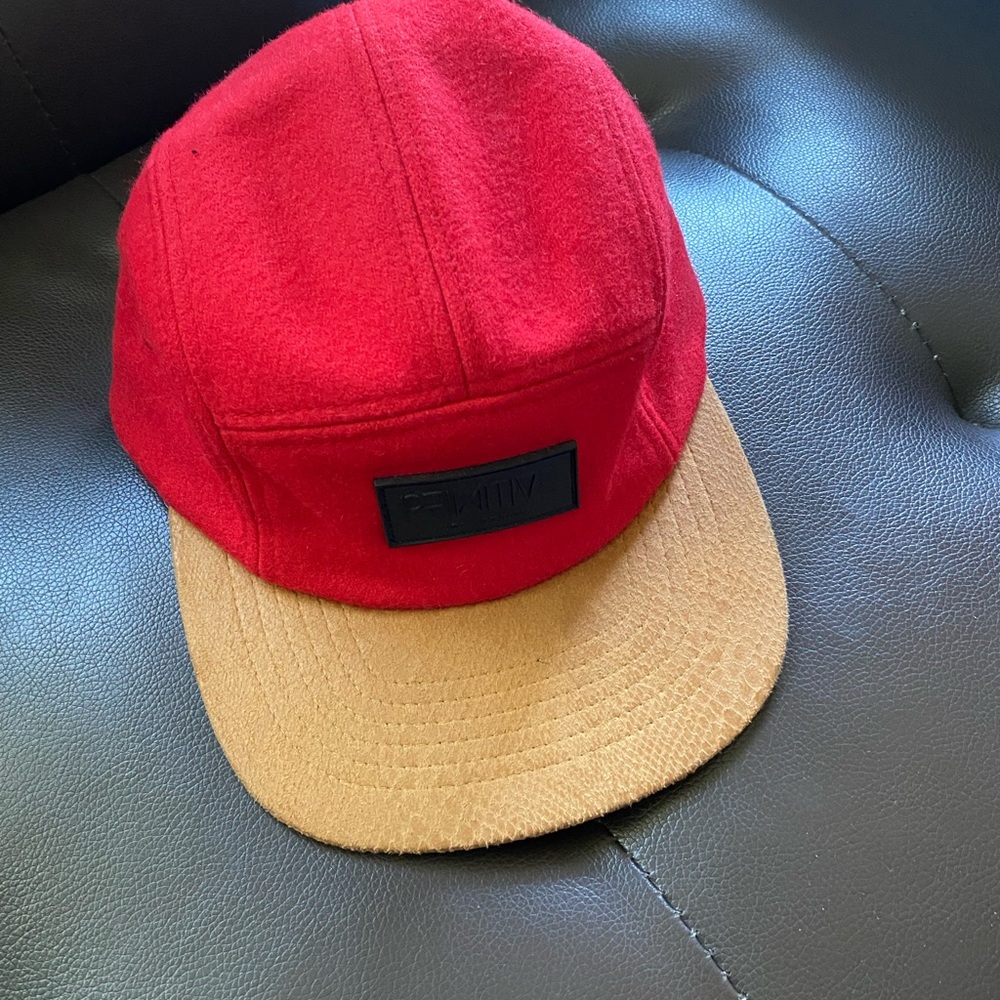 Red and Tan Cap with Black Logo Patch
